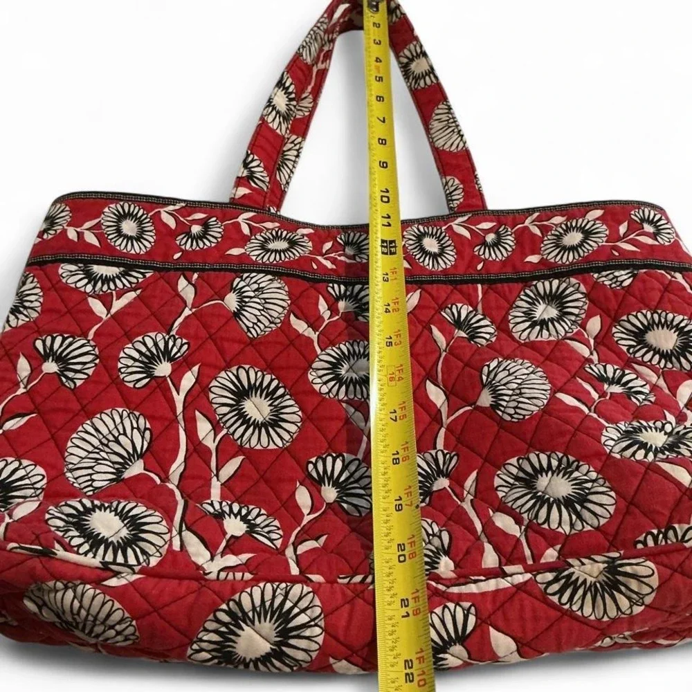 Vera Bradley Tote Bag Womens Red Floral Quilted Houndstooth Lining - Picture 4 of 8